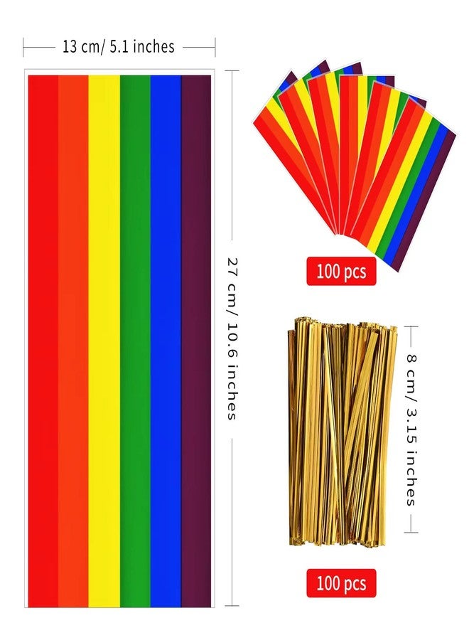 Lecpeting 100 Pcs Rainbow Treat Bags Rainbow Stripes Print Cellophane Candy Bags with Twist Ties for Baby Shower Birthday Party Supplies - Image 2